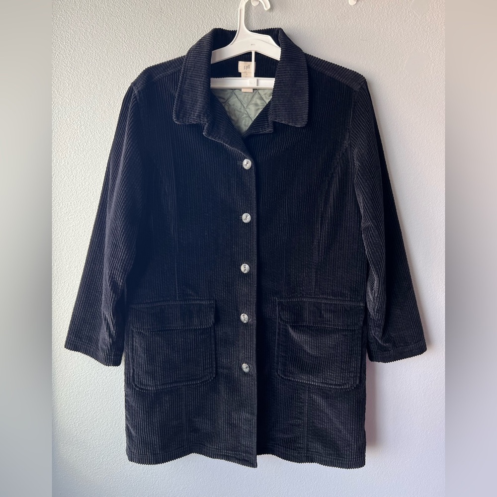 J. Jill black button up thigh length corduroy jacket Women’s size S